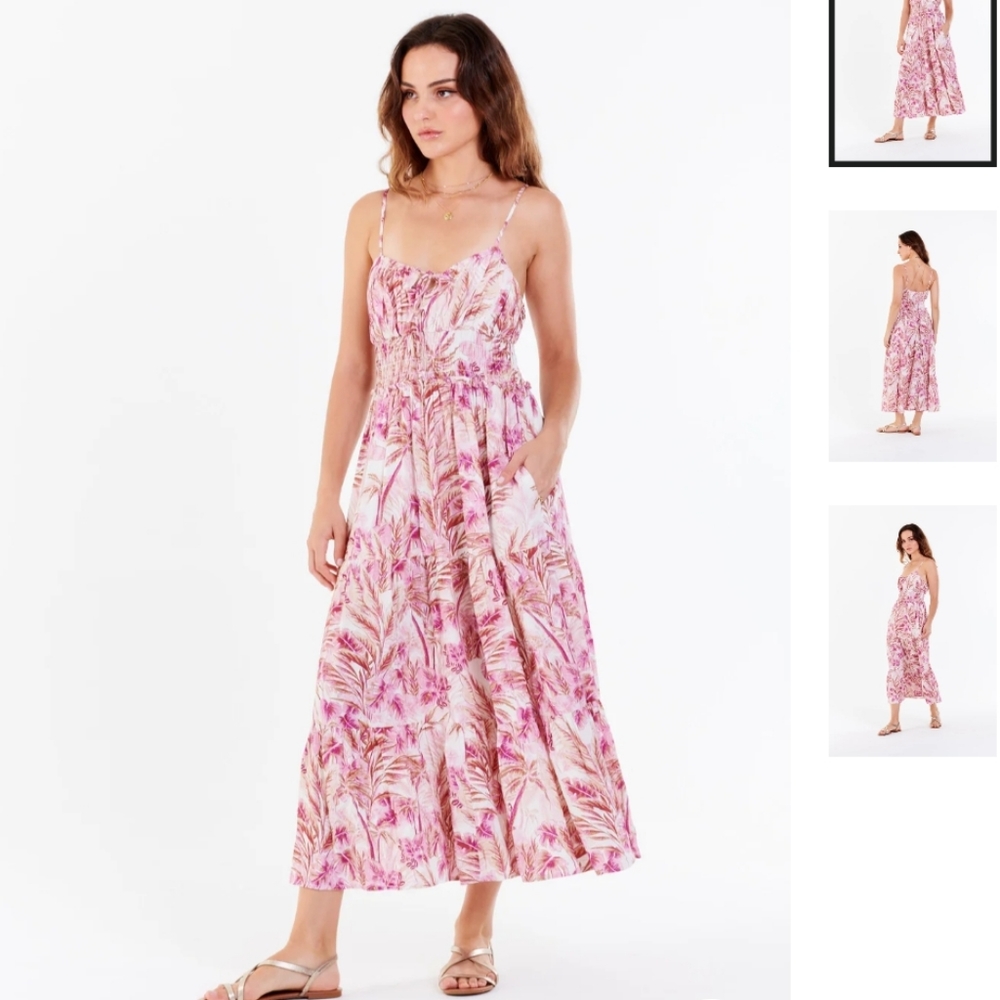 Pink Floral Spaghetti-Strap Maxi Dress
